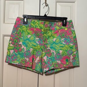Lilly Pulitzer Pink and Green Bermuda Shorts Vibrant Floral